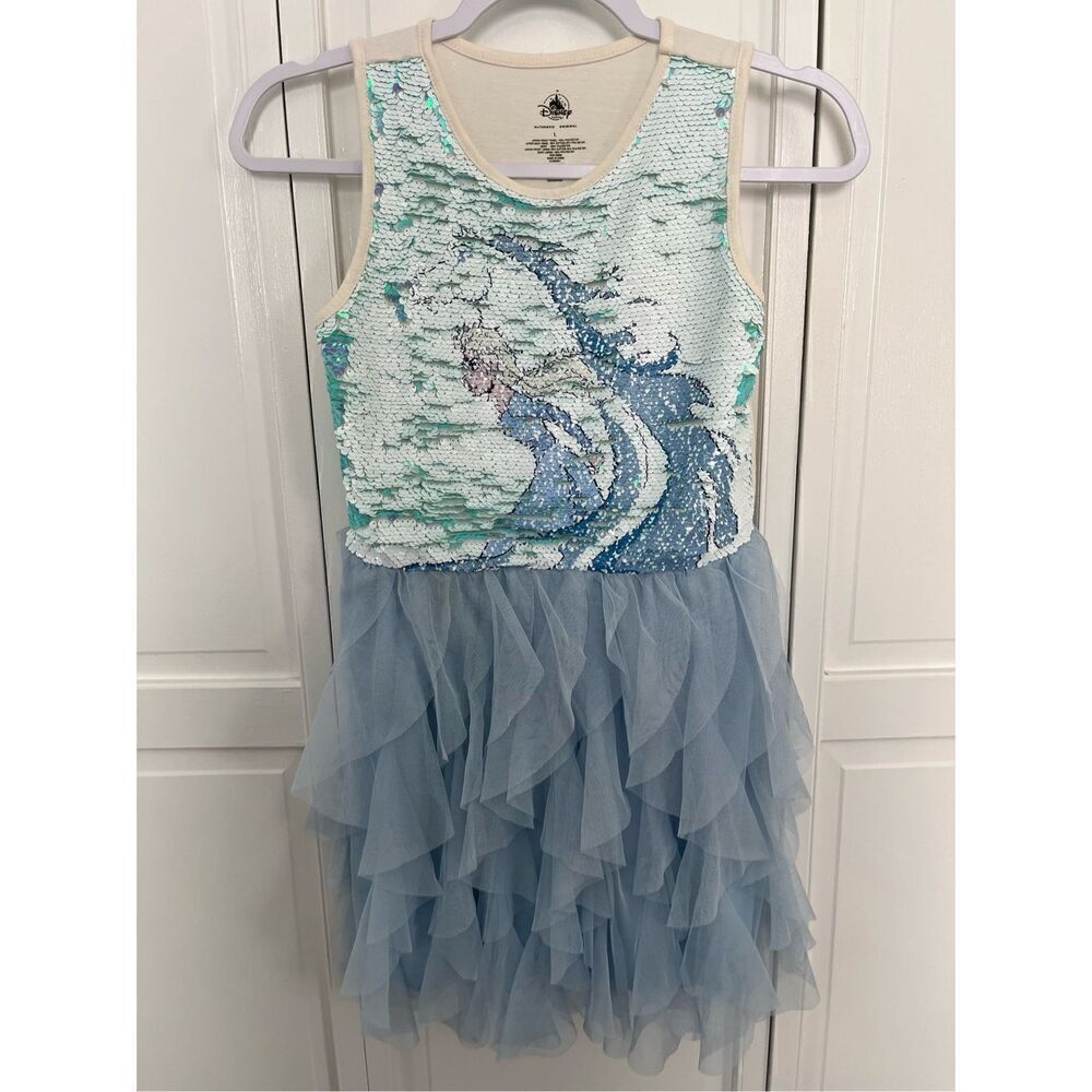 Disney Parks Frozen Elsa Flip Sequin TieredTulle Sleeveless Dress Size Large EUC